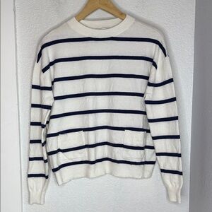 Vineyard Vines Breton Stripe Crewneck knit Sweater XS Navy Ivory Coastal Preppy